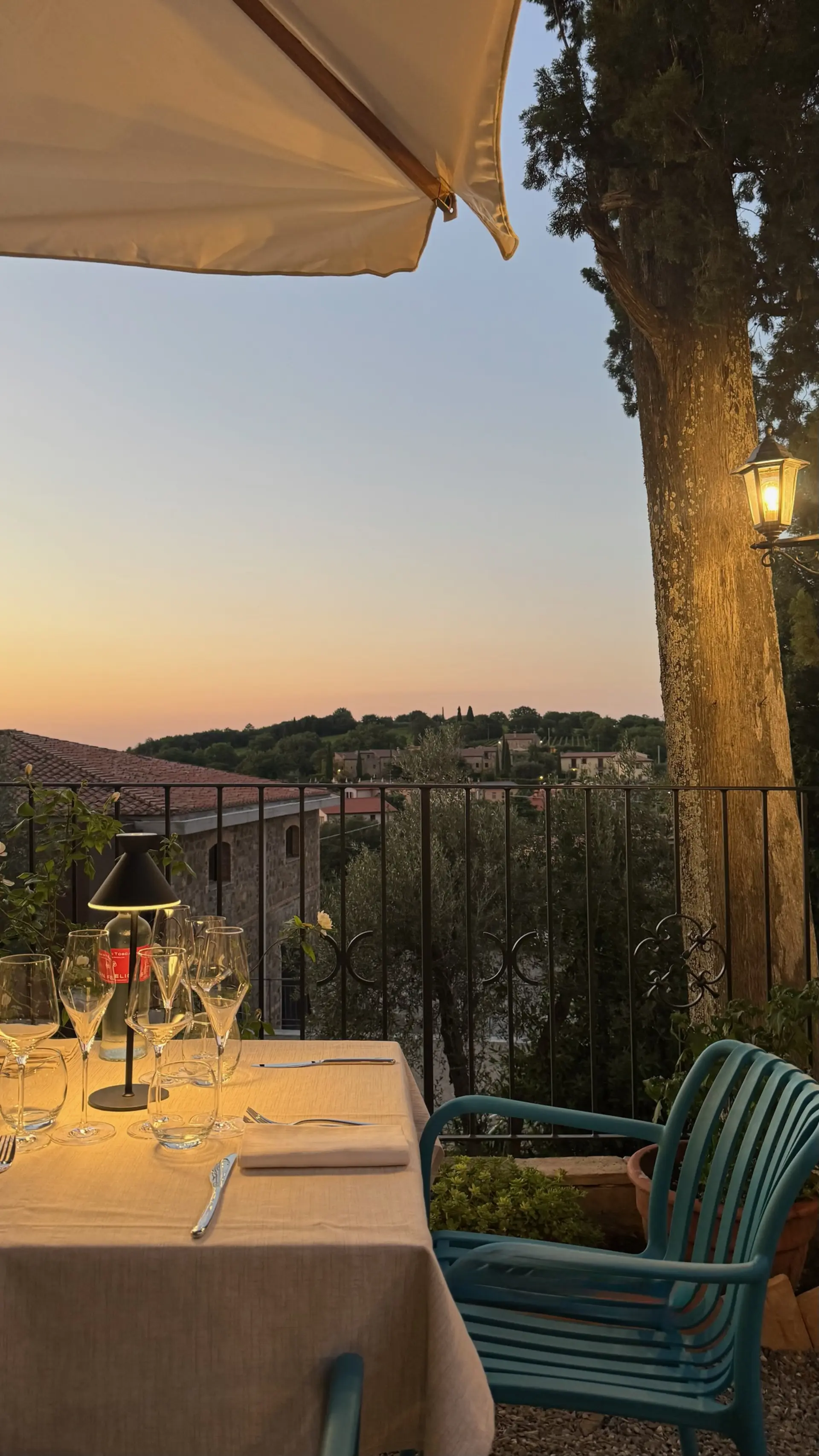 Terrace dining at sunset